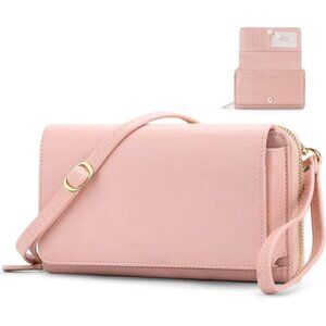Women’s 12-pink Leather Imported Zipper Purses Crossbody Bag